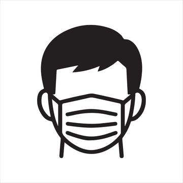 Person wearing medical face mask icon on white background representing health protection.
