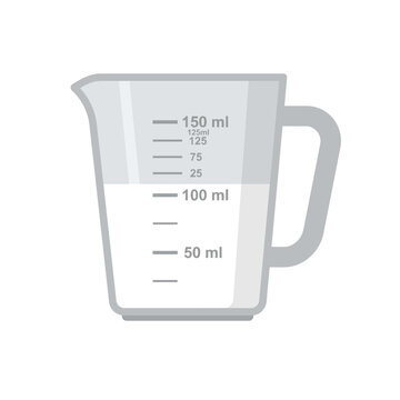 Measuring cup with liquid and volume markings, laboratory equipment