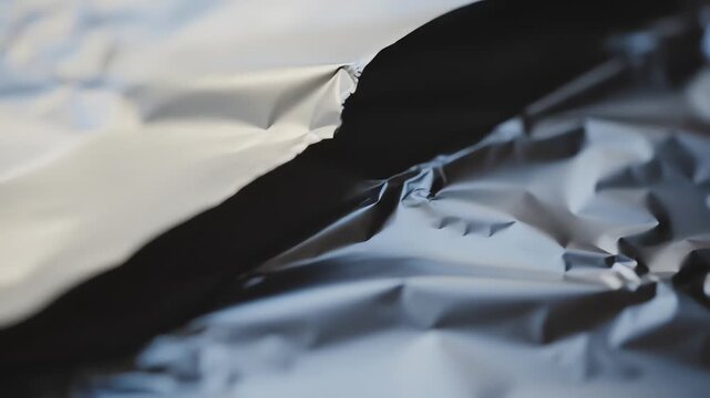 Abstract Close Up of Metallic Silver Foil Texture and Folds.