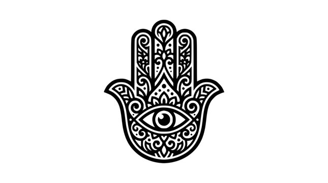Hamsa Hand Symbol with Evil Eye, Protection and Spirituality Icon