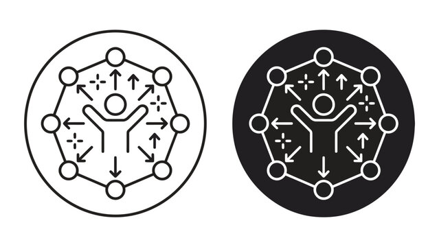 Centralized network connectivity icon with person in center and radial arrows