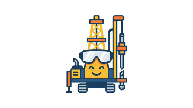 Friendly drilling rig character for construction education.