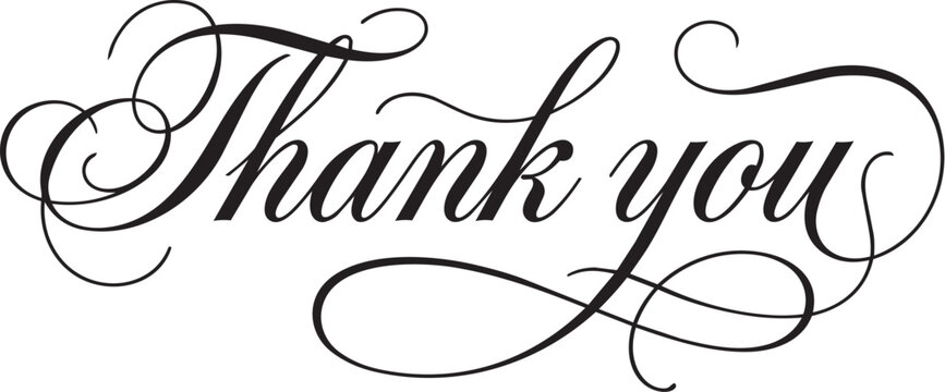 Elegant Thank You Typography With Swirly Decorative Font On White