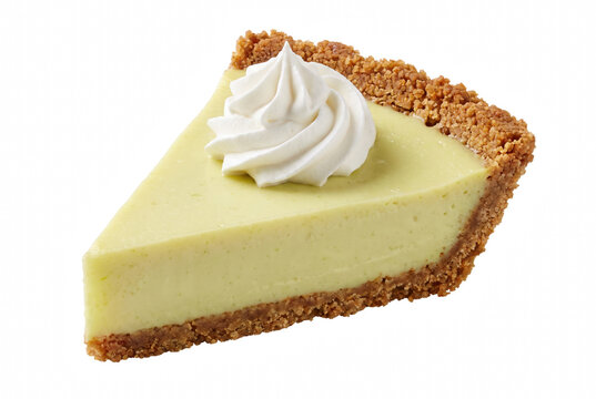 Classic Key Lime Pie Slice with Whipped Cream on Graham Cracker Crust
