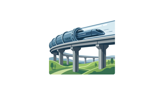 Futuristic high-speed maglev train on elevated track.