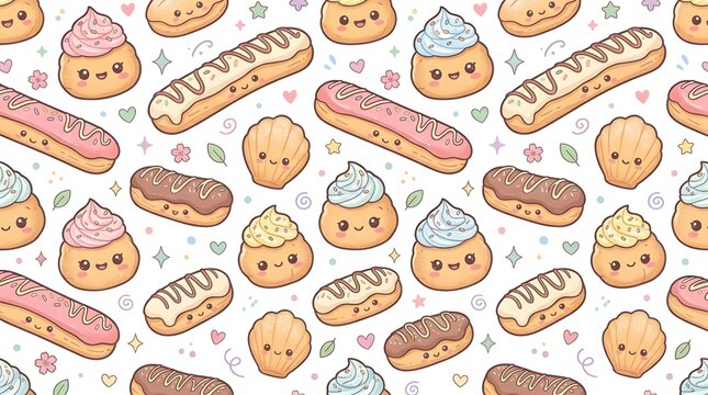 Kawaii Bakery Treats and Madeleines Pattern