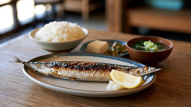grilled Pacific saury teishoku set
