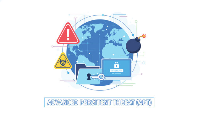 Advanced Persistent Threat concept warns about global cybersecurity risks, hacking attacks, and digital security breaches.