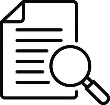 Document review icon with magnifying glass representing data analysis and search document analysis