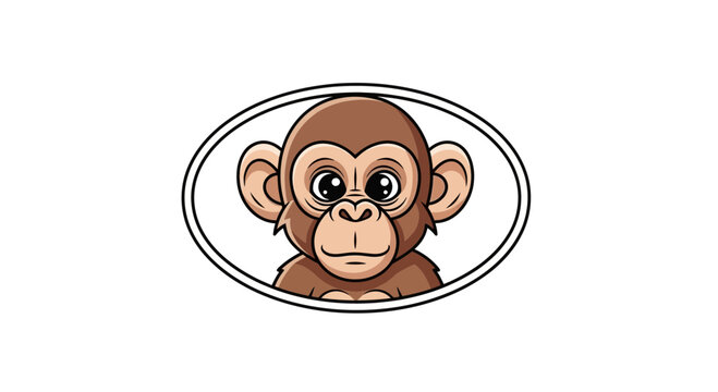Cute cartoon monkey face in oval frame