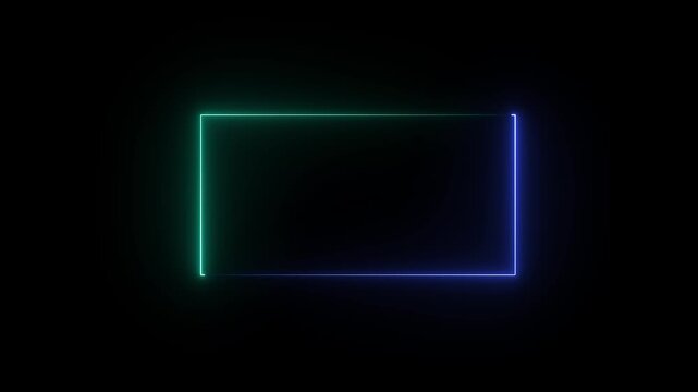 glowing neon square rectangle picture frame icon animation shape frame rotation footage round border frame movement photo frame  motion graphics.
