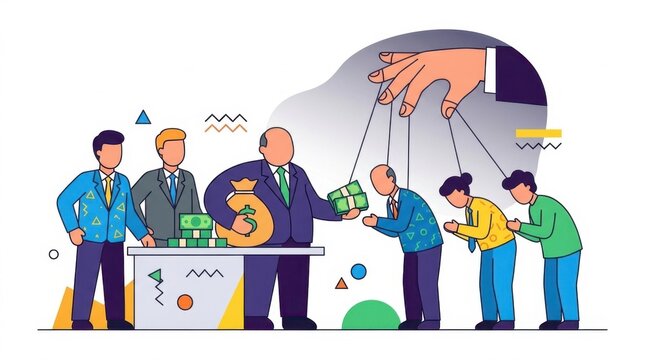 Corporate corruption and manipulation concept illustration
