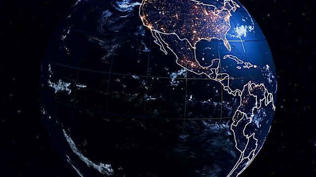 3D Digital Planet Earth Animation Highlighting Nicaragua and Central America Borders Widescreen