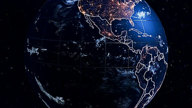 3D Digital Planet Earth Animation Highlighting Panama and Central America Borders Widescreen