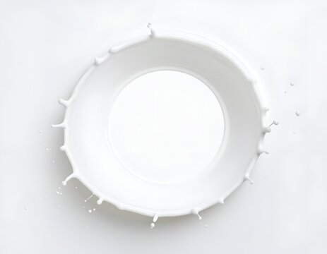 White milk splash forming a perfect circle crown shape on solid white background
