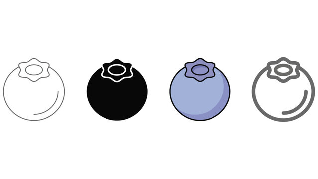 Collection of four different blueberry icon styles for design