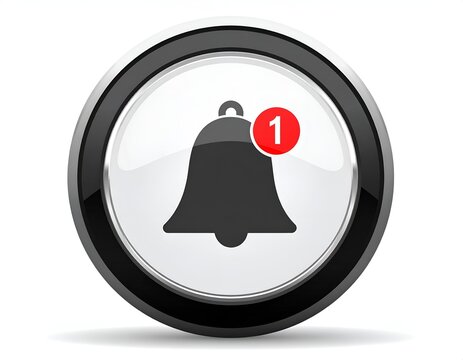 Glossy notification bell icon with a red alert badge on a round button