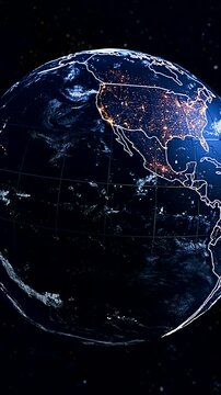 Realistic 3D Earth Globe Focus on El Salvador and Central America Political Map Vertical Animation