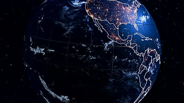 Realistic 3D Earth Globe Focus on El Salvador and Central America Political Map Widescreen Animation