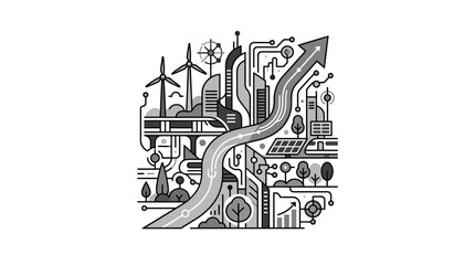 Obraz premium Futuristic smart city with renewable energy infrastructure.