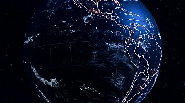 Realistic 3D Earth Globe Focus on Peru and South America Political Map Widescreen Animation
