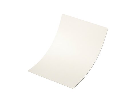 A single curved sheet of blank white paper floating in the air
