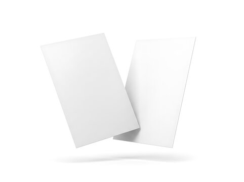 Two blank vertical paper cards floating for branding presentation