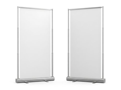 Two empty roll up banner stands for professional business advertising display