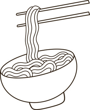 Cute Noodle Bowl Chopsticks Line Art Minimalist Ramen Soup Cartoon Coloring Page