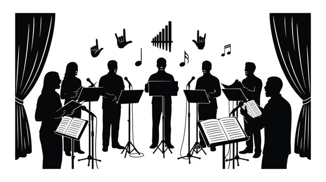 Vocal Choir Performing Singing Concert on Stage Illustration