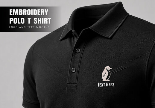 Embroidery Polo T-Shirt Logo and Text Mockup