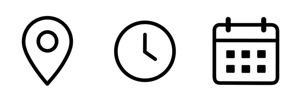 Vector illustration of time, address, and date icon set
