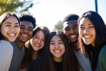 Obraz premium Diverse group of smiling young friends outdoors