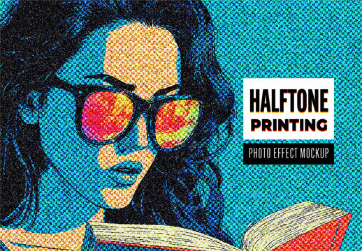 Halftone Printing Photo Effect Mockup