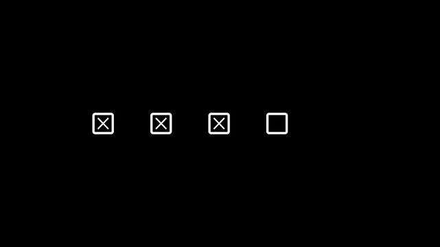 Row of white checkmark and cross marks icons on black background checkbox