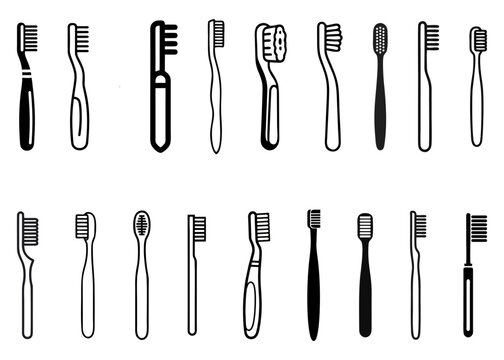 collection of black and white toothbrush icons