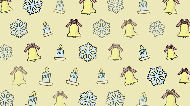 Animated Christmas pattern with bells snowflakes and candles