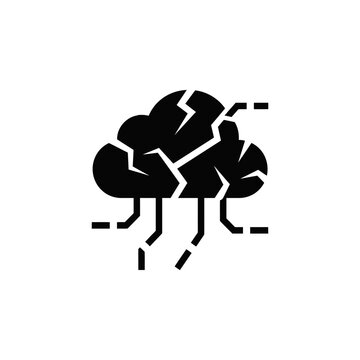IconaStudio black logo icon featuring a cracked cloud server with missing connection lines, 404 network error concept