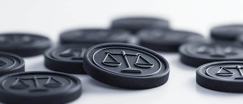 Legal tokens representing justice and fairness.