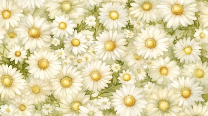 Fototapeta premium Beautiful watercolor daisy flowers background floral wallpaper pattern design high resolution stock imagery.