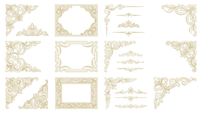 Elegant Vintage Ornate Borders and Corners Set, Decorative Flourishes