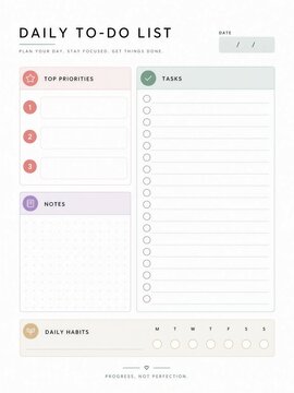 Minimalist Daily To Do List Planner Template with Habit Tracker and Priority Task List