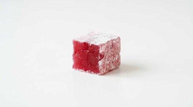 Single red turkish delight cube isolated on white background