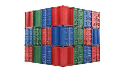Fototapeta premium Stack of colorful shipping containers isolated on transparent background
