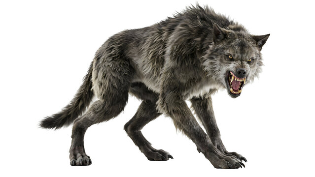 Aggressive snarling wolf with sharp teeth isolated on transparent background