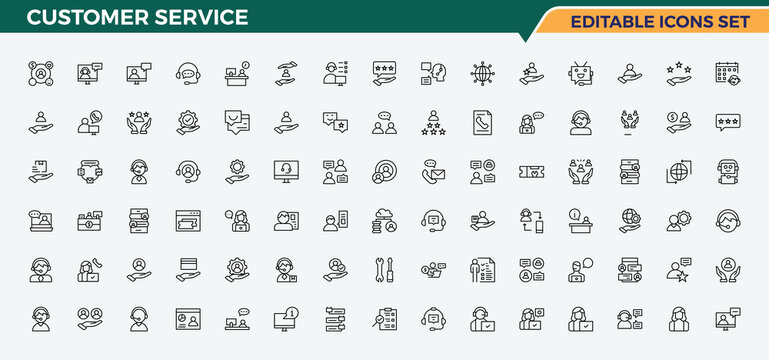 Customer Service icon set. Modern vector illustration. Editable vector. Support simple icon set. Pack of assistant, feedback, assist, operator and more.