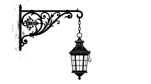 Black vintage wall lantern hanging on bracket