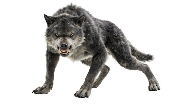 Aggressive snarling wolf isolated on transparent background