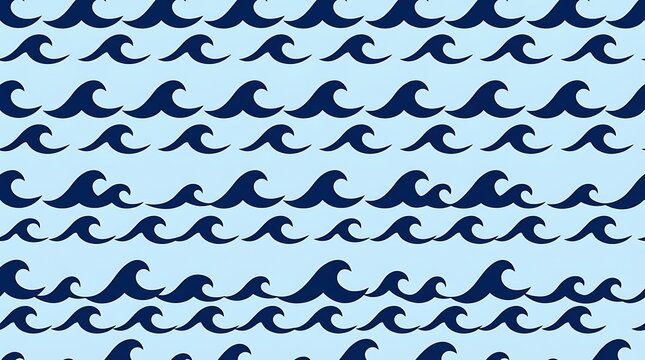 Seamless pattern of stylized navy ocean waves on a light background