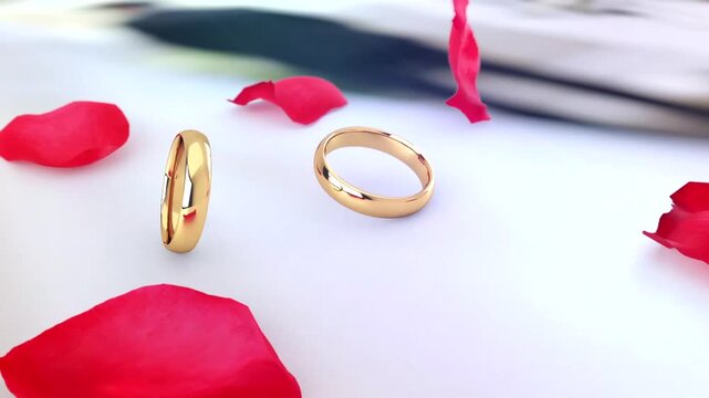 wedding rings and rose
